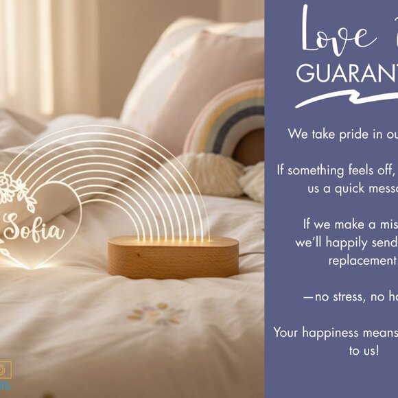 Rainbow with Heart Night Light – Personalized LED Room Decor - Picture 6 of 8